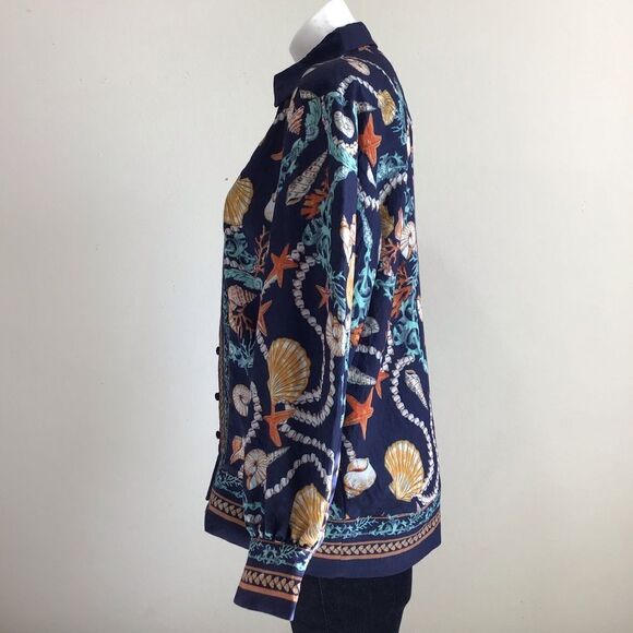 Anthropologie Maeve Blue Blouse Long Sleeve Button Down Sea Shell Size Small - Picture 4 of 10